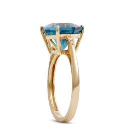 Trillion Cut Blue Topaz & Diamond Ring, 14K Yellow Gold