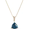 Trillion Cut Blue Topaz Pendant Necklace, 14K Yellow Gold