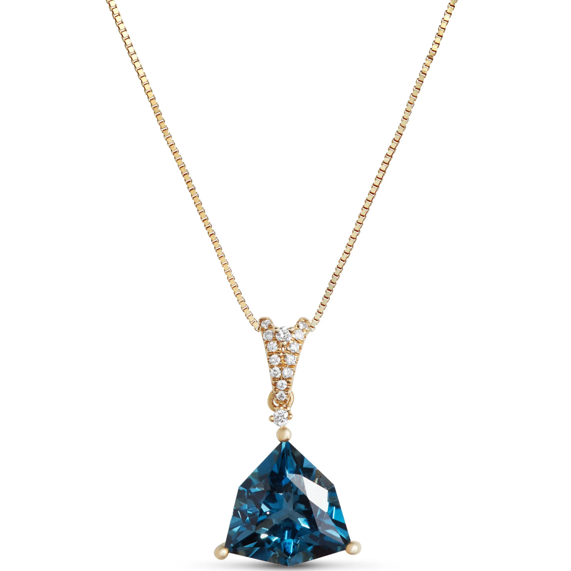 Trillion Cut Blue Topaz Pendant Necklace, 14K Yellow Gold