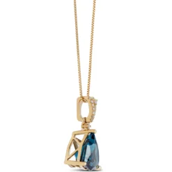 Trillion Cut Blue Topaz Pendant Necklace, 14K Yellow Gold