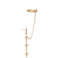 Triple Star Dangle Earring, 14k Gold