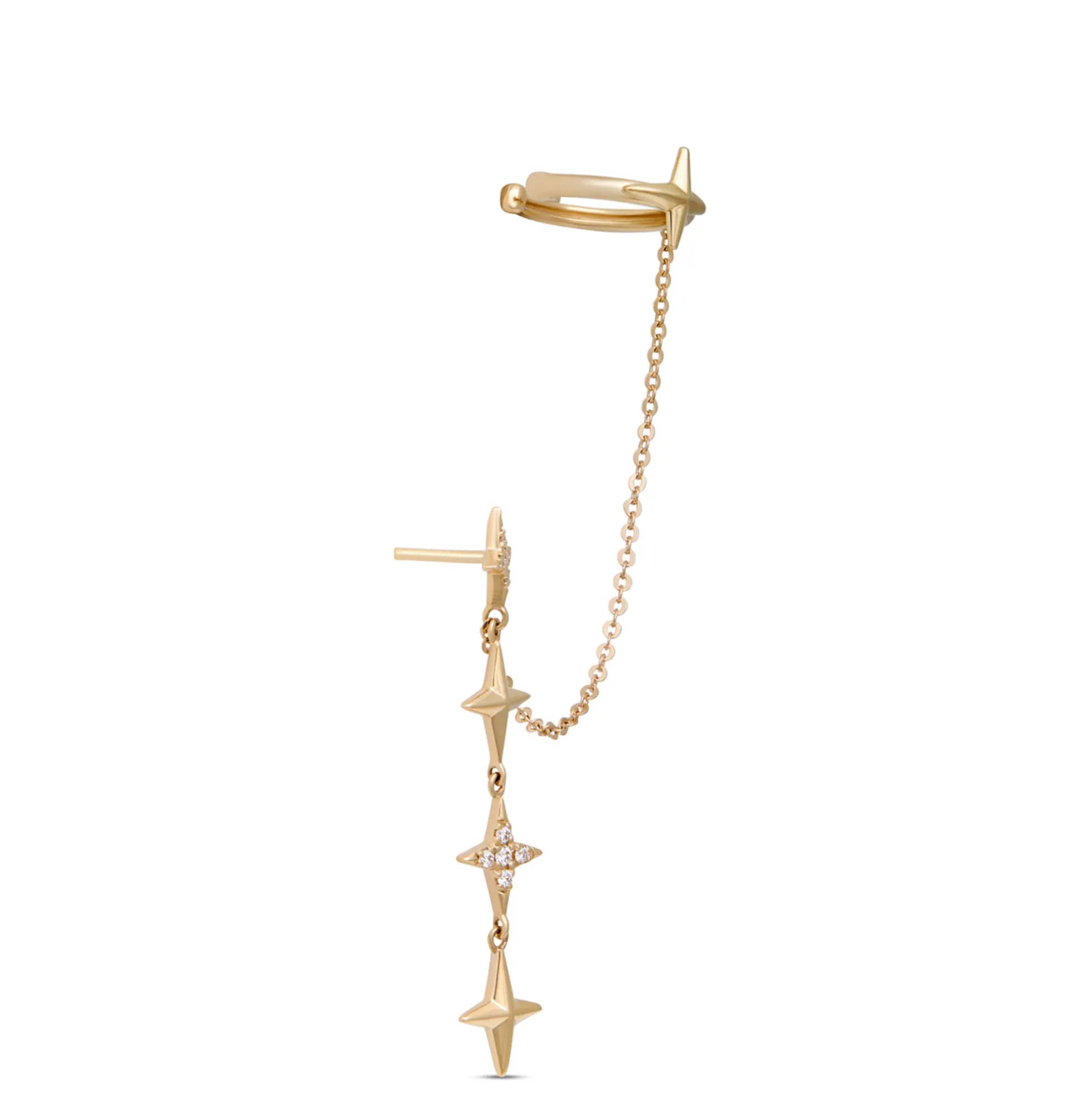 Triple Star Dangle Earring, 14k Gold