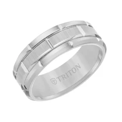 TRITON Contemporary Comfort Fit Satin Finish Brick Pattern Band in Grey Tungsten, 8 mm