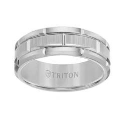 TRITON Contemporary Comfort Fit Satin Finish Brick Pattern Band in Grey Tungsten, 8 mm