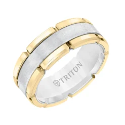 TRITON Contemporary Comfort Fit Brush Finish Yellow Link Edge Band in White Tungsten, 8 mm