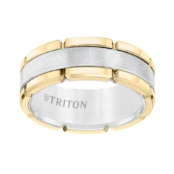 TRITON Contemporary Comfort Fit Brush Finish Yellow Link Edge Band in White Tungsten, 8 mm