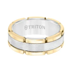 TRITON Contemporary Comfort Fit Brush Finish Yellow Link Edge Band in White Tungsten, 8 mm