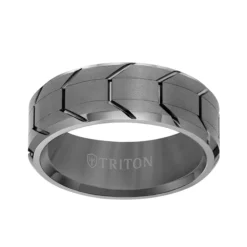 TRITON Contemporary Comfort Fit Gunmetal Tire Tread Band in Tungsten, 8 mm