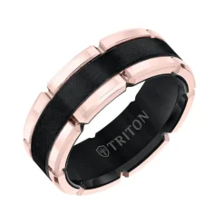 TRITON Contemporary Comfort Fit Flat Brush Finish Rose Link Edge Band in Black Tungsten, 8 mm