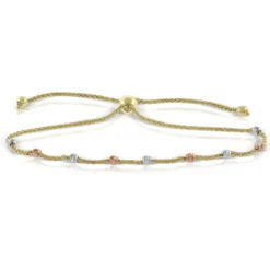 Tri-Tone Beaded Bolo Bracelet 14K