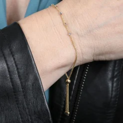 Tri-Tone Beaded Bolo Bracelet 14K