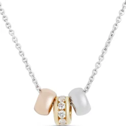 Tri-Tone Hoops Necklace, 14K Gold