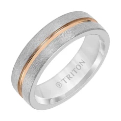 TRITON Gray Crystalline Finish with Rose Center Line Band in Grey Tungsten Carbide, 7MM