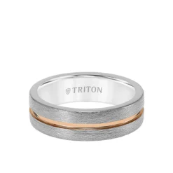TRITON Gray Crystalline Finish with Rose Center Line Band in Grey Tungsten Carbide, 7MM