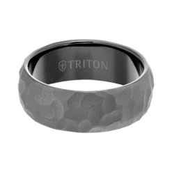 TRITON RAW Contemporary Comfort Fit Hammered Band in Black Tungsten, 8 mm