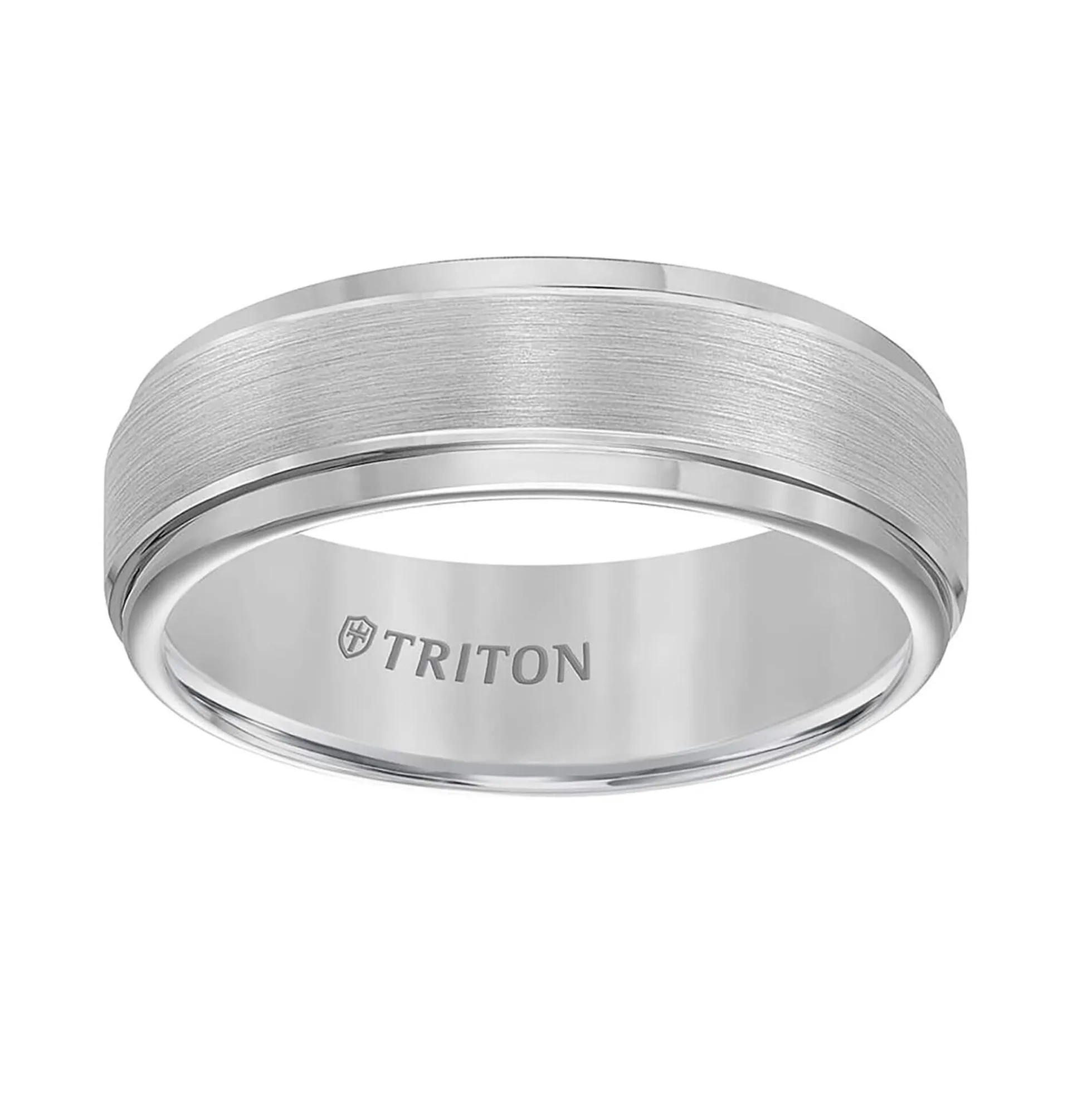 TRITON Step Edge Brushed Finish Classic Tungsten Wedding Band, 7MM