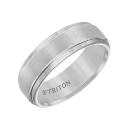 TRITON Step Edge Brushed Finish Classic Tungsten Wedding Band, 7MM