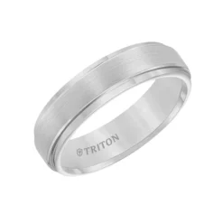 TRITON Step Edge Satin Finish Center Classic Tungsten Wedding Band, 6mm