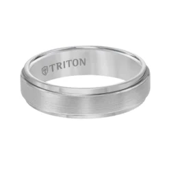 TRITON Step Edge Satin Finish Center Classic Tungsten Wedding Band, 6mm