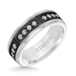 TRITON Stone Comfort Fit Channel Set Diamond Band in Tungsten, 7 mm