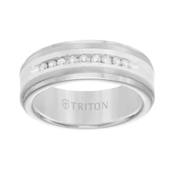 TRITON Stone Contemporary Comfort Fit Satin Finish Diamond Band in Tungsten & Silver, 8 mm
