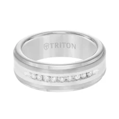 TRITON Stone Contemporary Comfort Fit Satin Finish Diamond Band in Tungsten & Silver, 8 mm