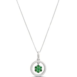 Tsavorite and Diamond Pendant Necklace, 14K White Gold