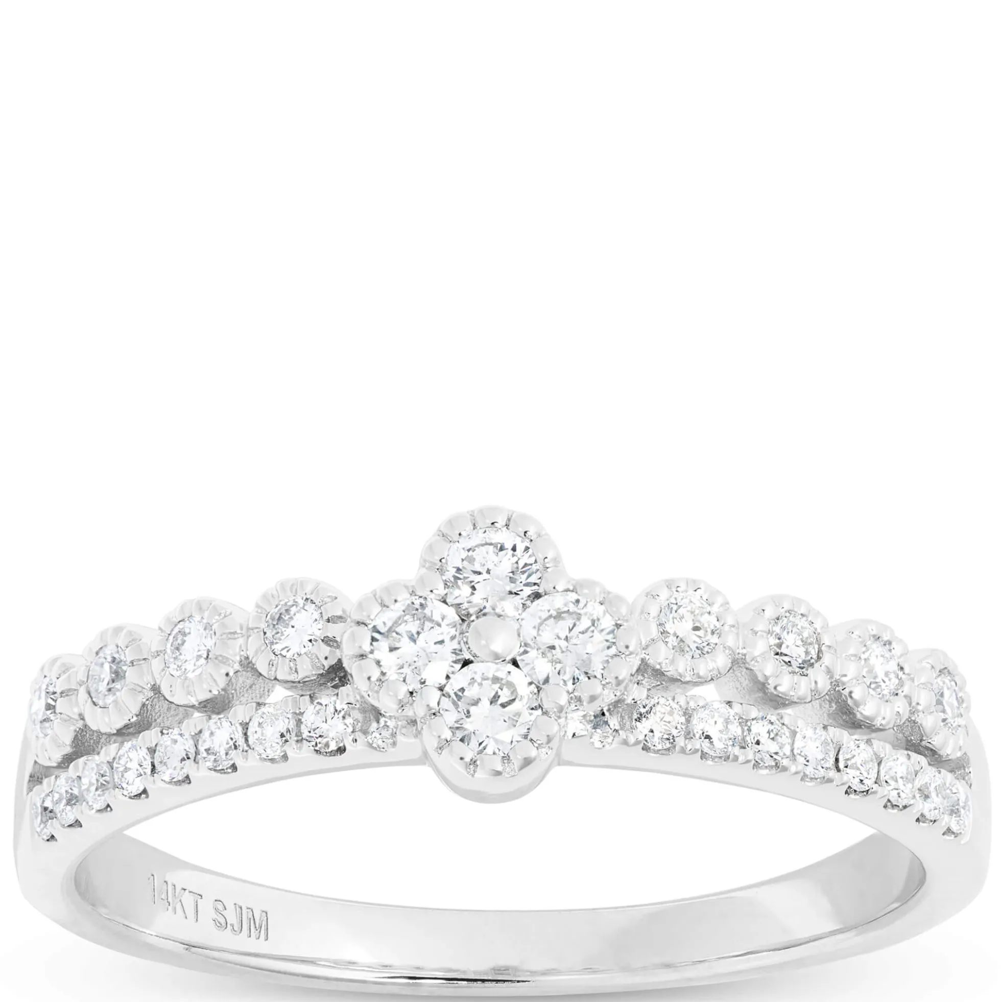Two-Row Diamond Cluster Ring, 14K Yellow Gold