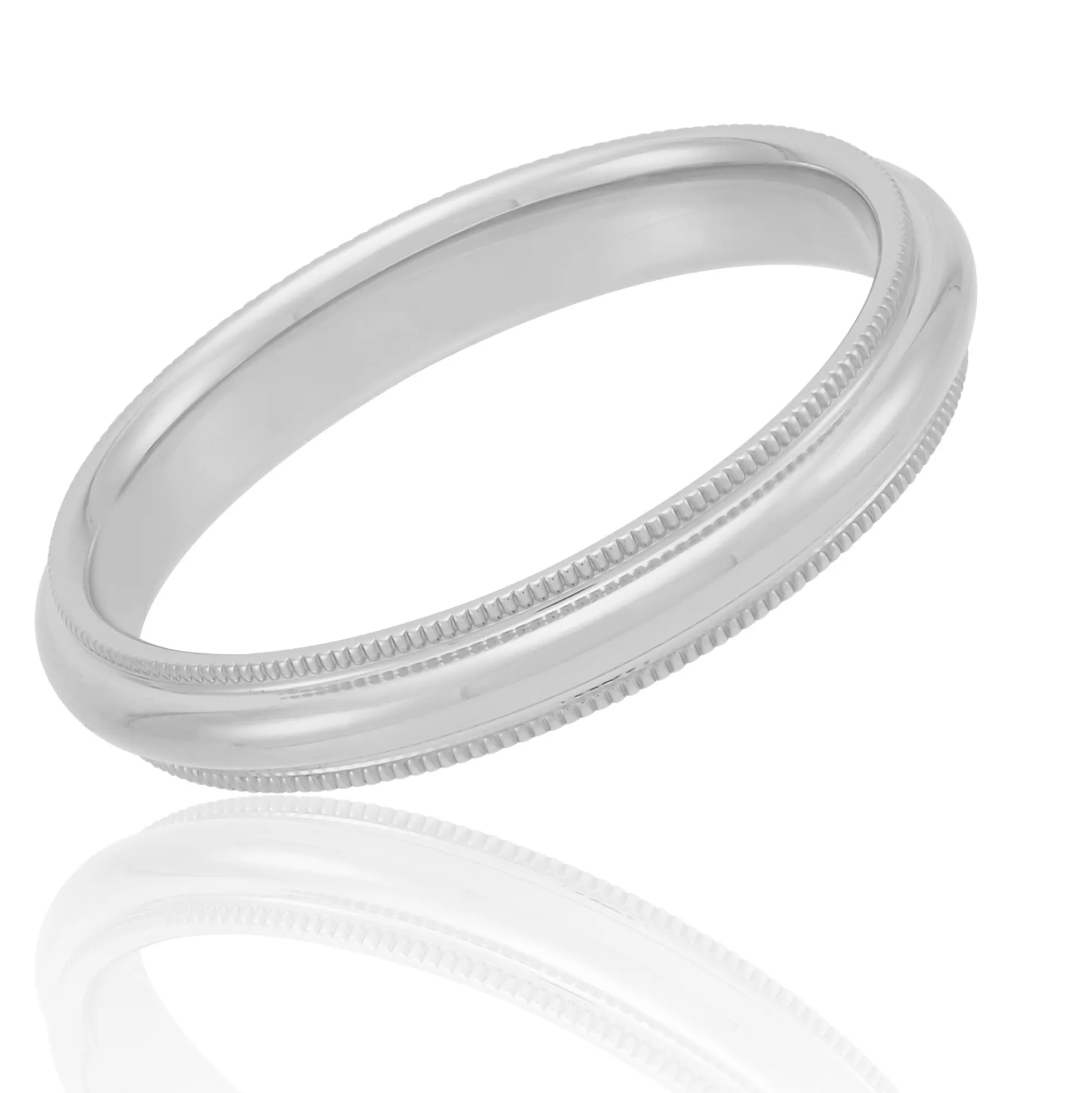 White Gold Polished Milgrain Edge Comfort Fit 3mm Band 14K