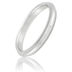 White Gold Polished Milgrain Edge Comfort Fit 3.5mm Band 18K