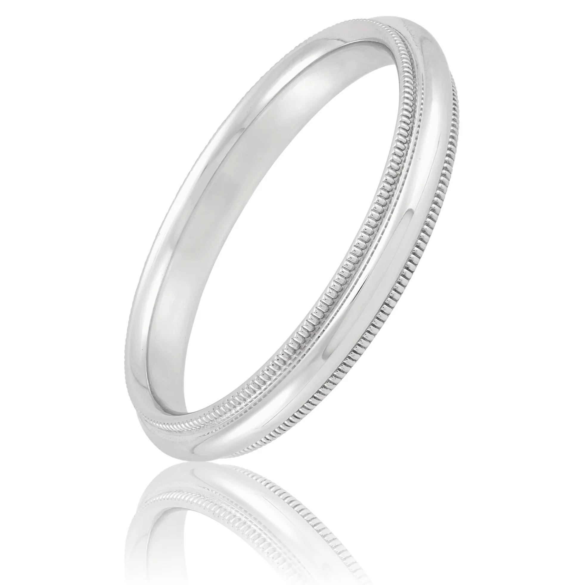 White Gold Polished Milgrain Edge Comfort Fit 3.5mm Band 18K