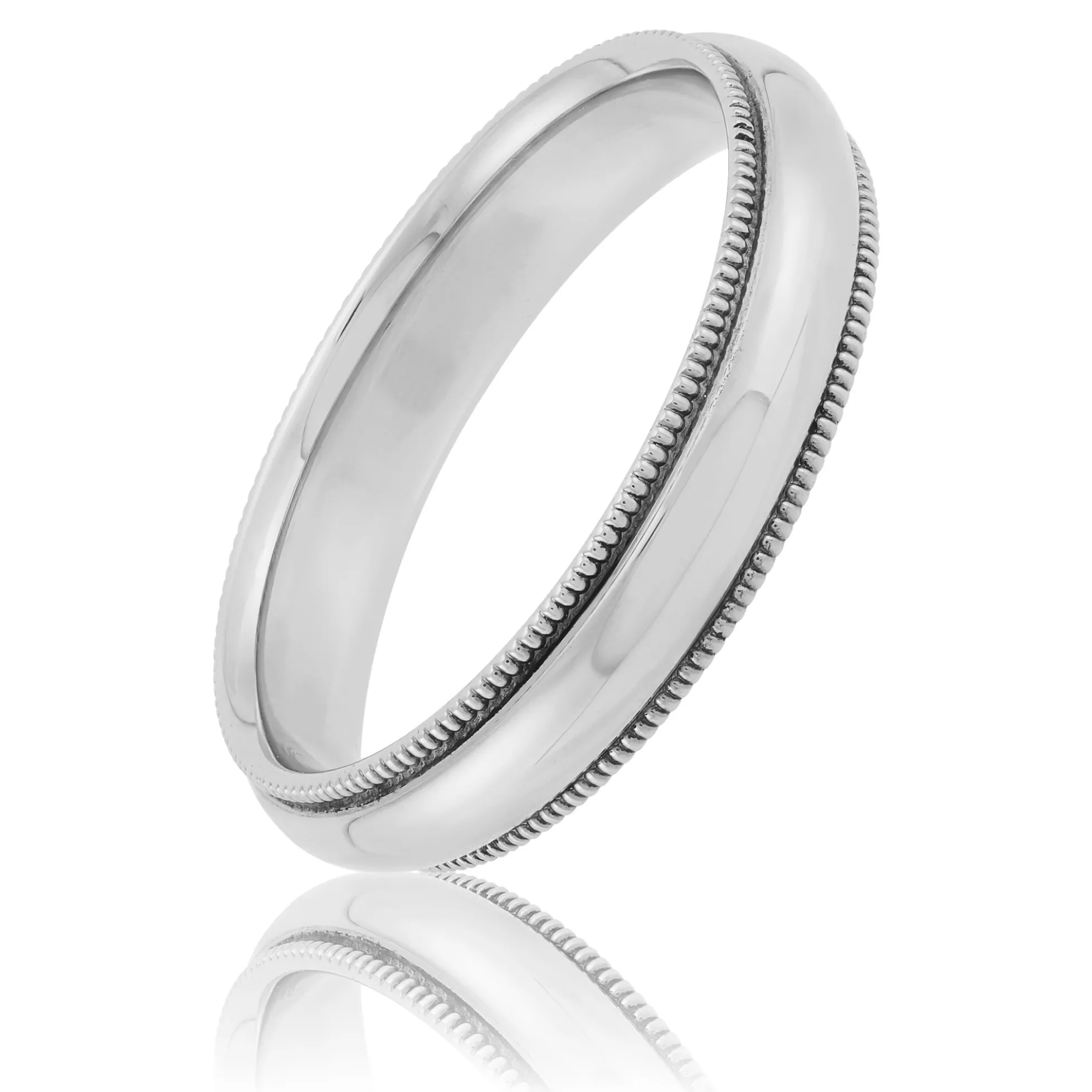 White Gold Polished Milgrain Edge Comfort Fit 4mm Band 18K