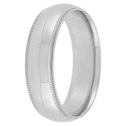 White Gold Polished Milgrain Edge Comfort Fit 6mm Band 14K