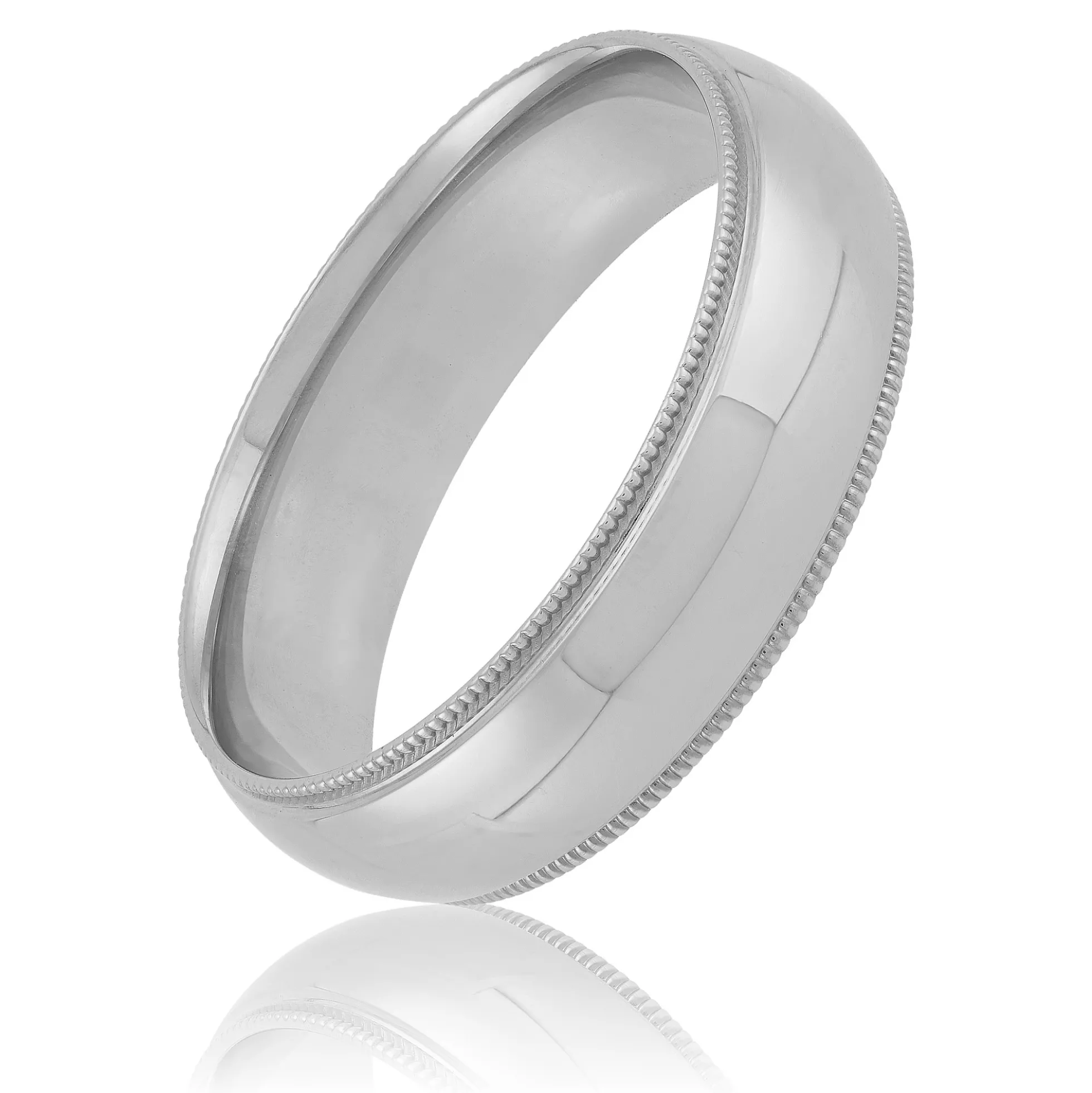 White Gold Polished Milgrain Edge Comfort Fit 6mm Band 14K