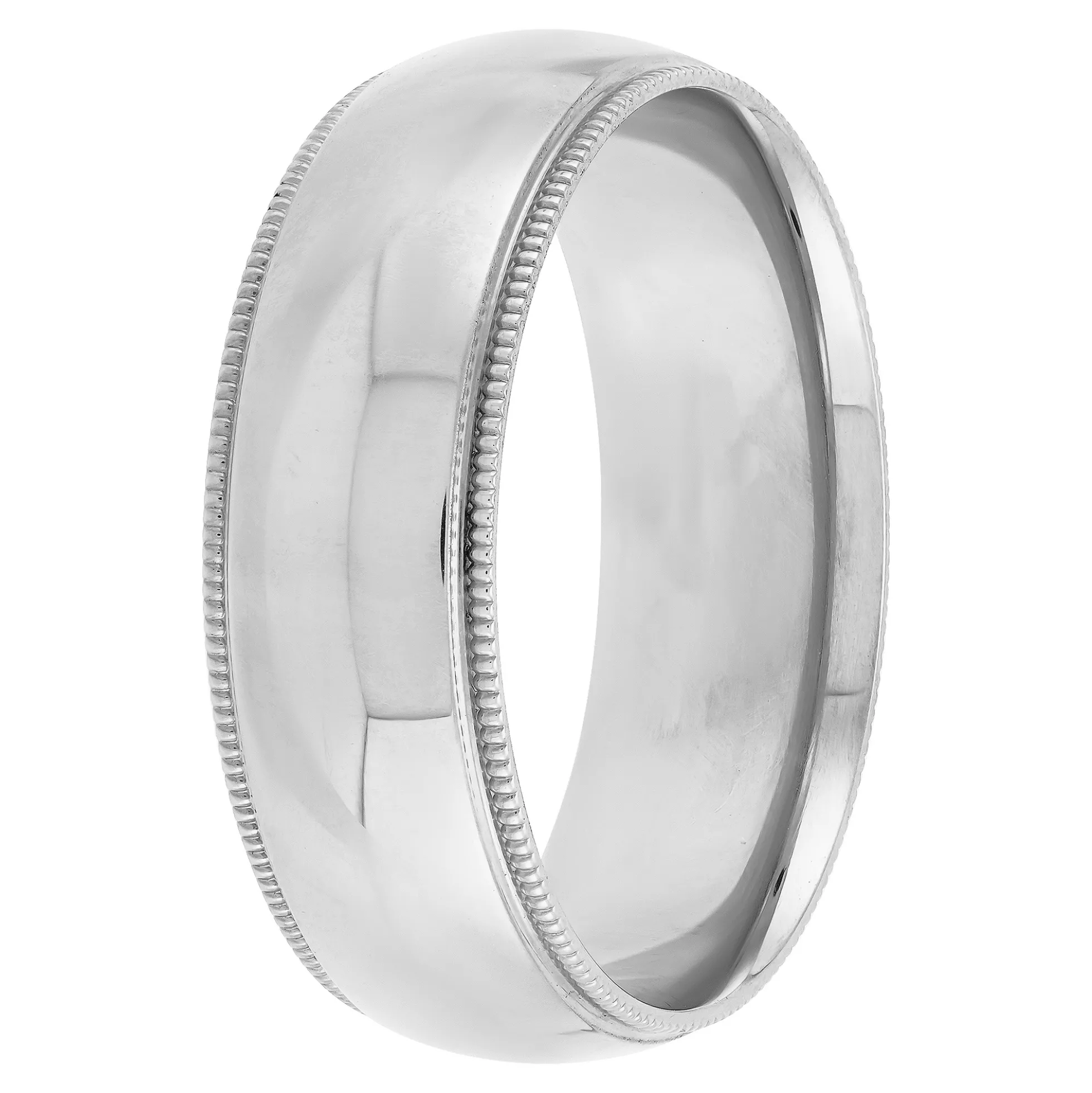 White Gold Polished Milgrain Edge Comfort Fit 7mm Band 18K