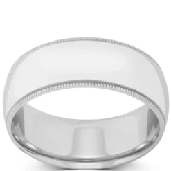 White Gold Polished Milgrain Edge Comfort Fit 8mm Band 14K