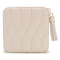 WOLF Caroline Beige Leather Zip Travel Case