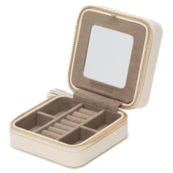 WOLF Caroline Beige Leather Zip Travel Case
