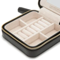 WOLF Caroline Black Leather Zip Travel Case