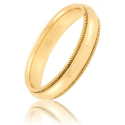 Yellow Gold Polished Milgrain Edge Comfort Fit 4mm Band 18K