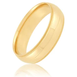 Yellow Gold Polished Milgrain Edge Comfort Fit 6mm Band 18K