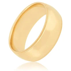 Yellow Gold Polished Milgrain Edge Comfort Fit 8mm Band 14K