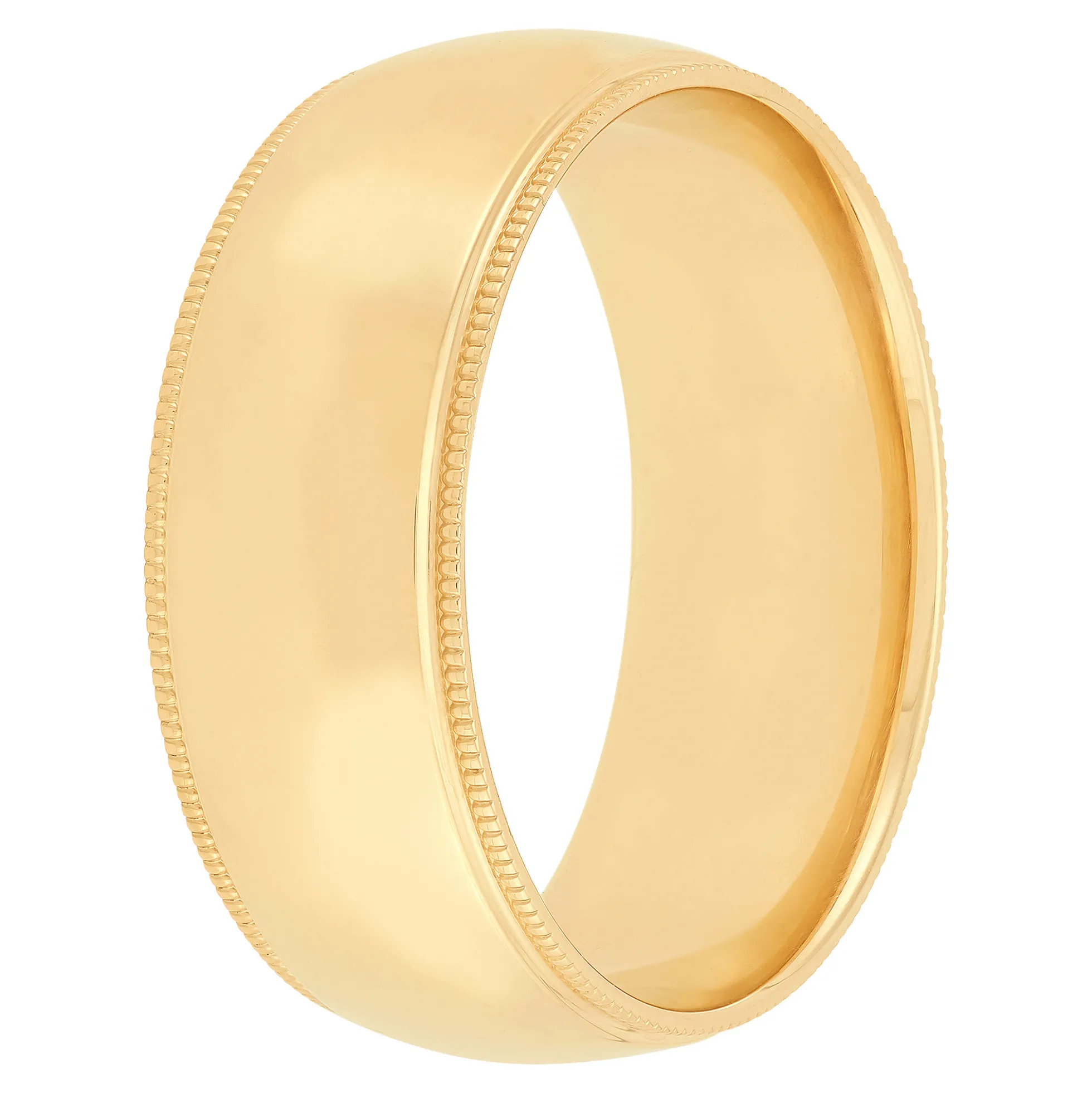 Yellow Gold Polished Milgrain Edge Comfort Fit 8mm Band 14K
