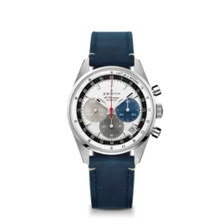 Zenith CHRONOMASTER Original Watch White Dial Blue Leather Strap, 38mm