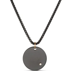 Zirconium Disc Pendant on 24mm Black Stainless-Steel Chain